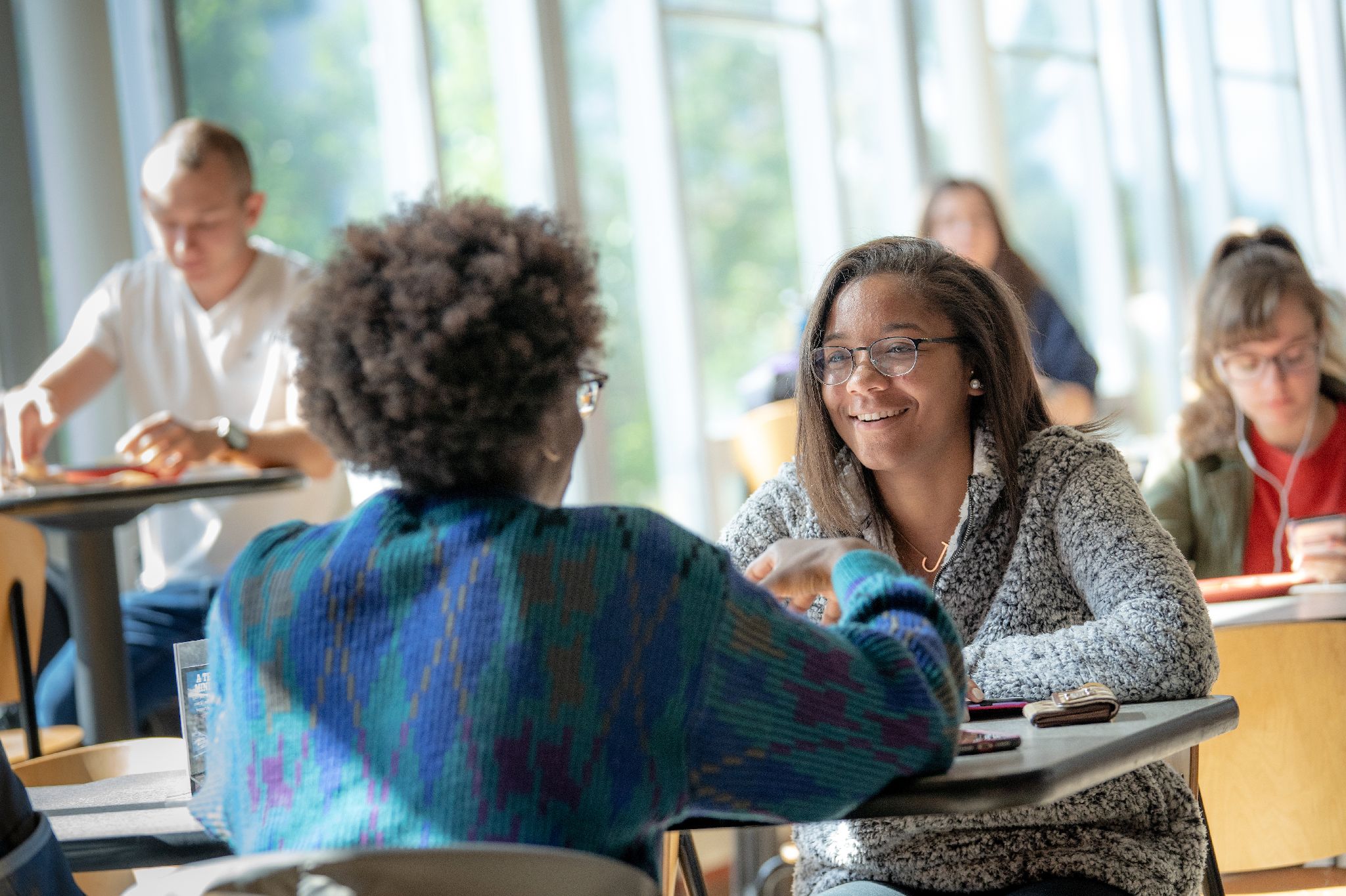 Students eating a meal together