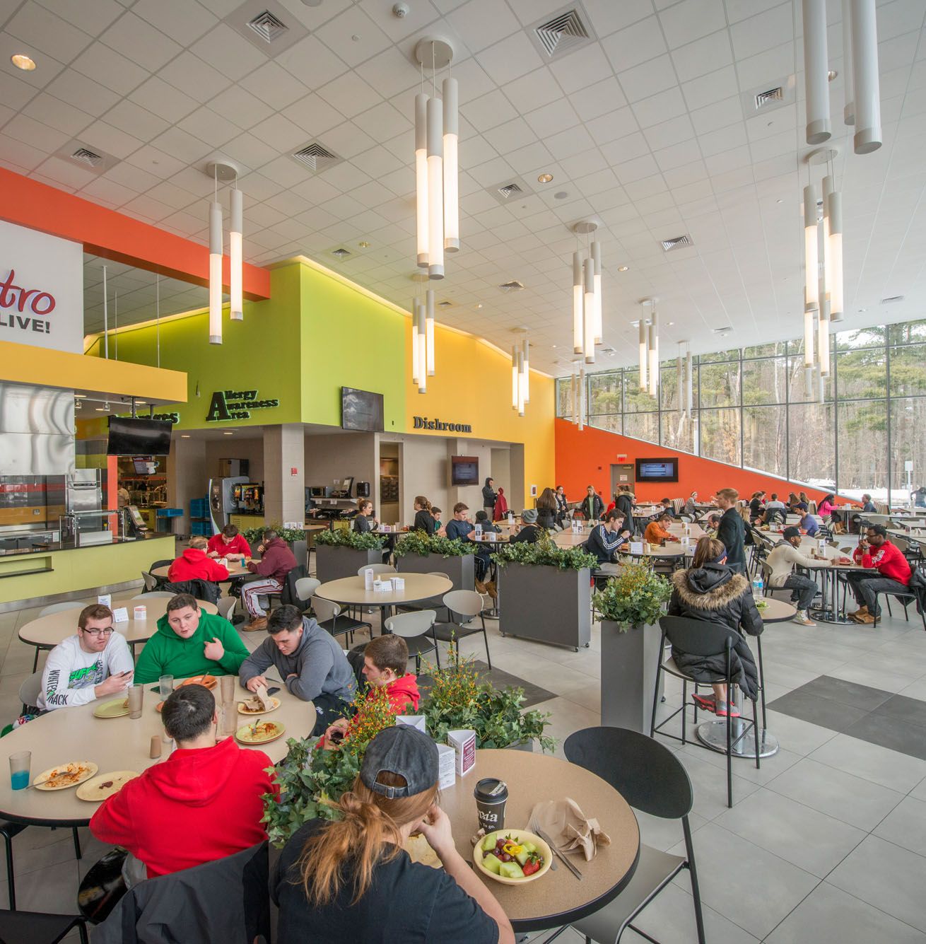 Students eating in dining facilities